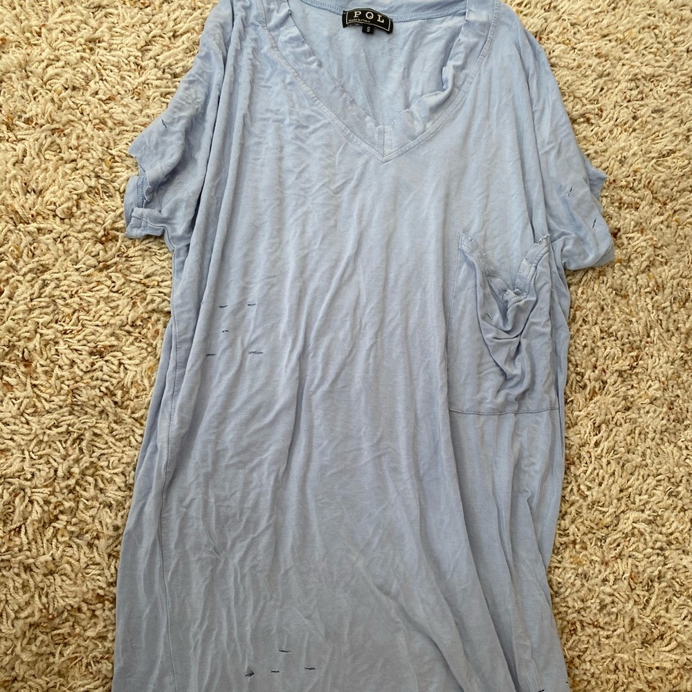 BLUE DISTRESSED LONG LINE SOFT T SHIRT